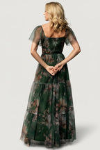 Nicola Tulle Maxi Dress | Deep Green Floral