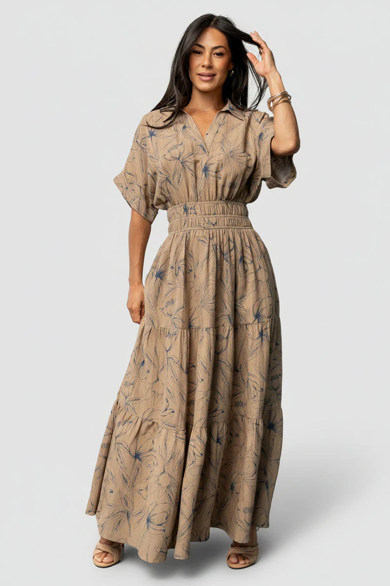 Hedda Tiered Maxi Dress | Natural + Blue Floral
