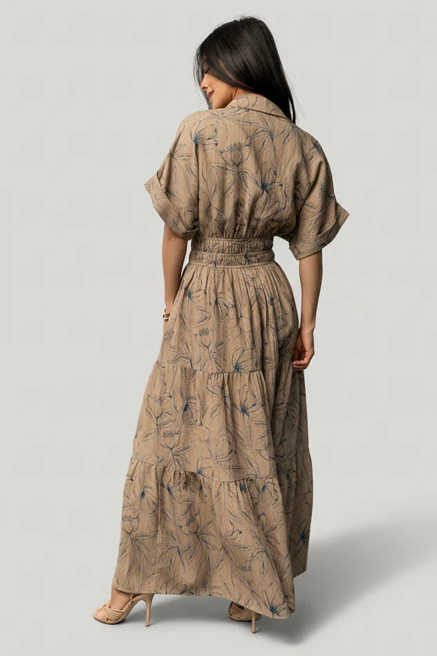 Hedda Tiered Maxi Dress | Natural + Blue Floral