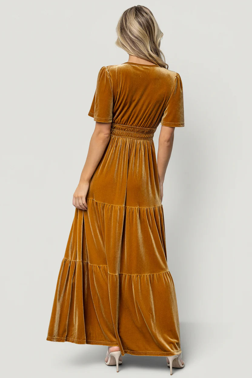 Artemis Velvet Maxi Dress | Dark Gold