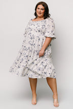 Marta Smocked Midi Dress | White + Blue