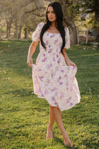 Mattea Smocked Midi Dress | Lavender Floral