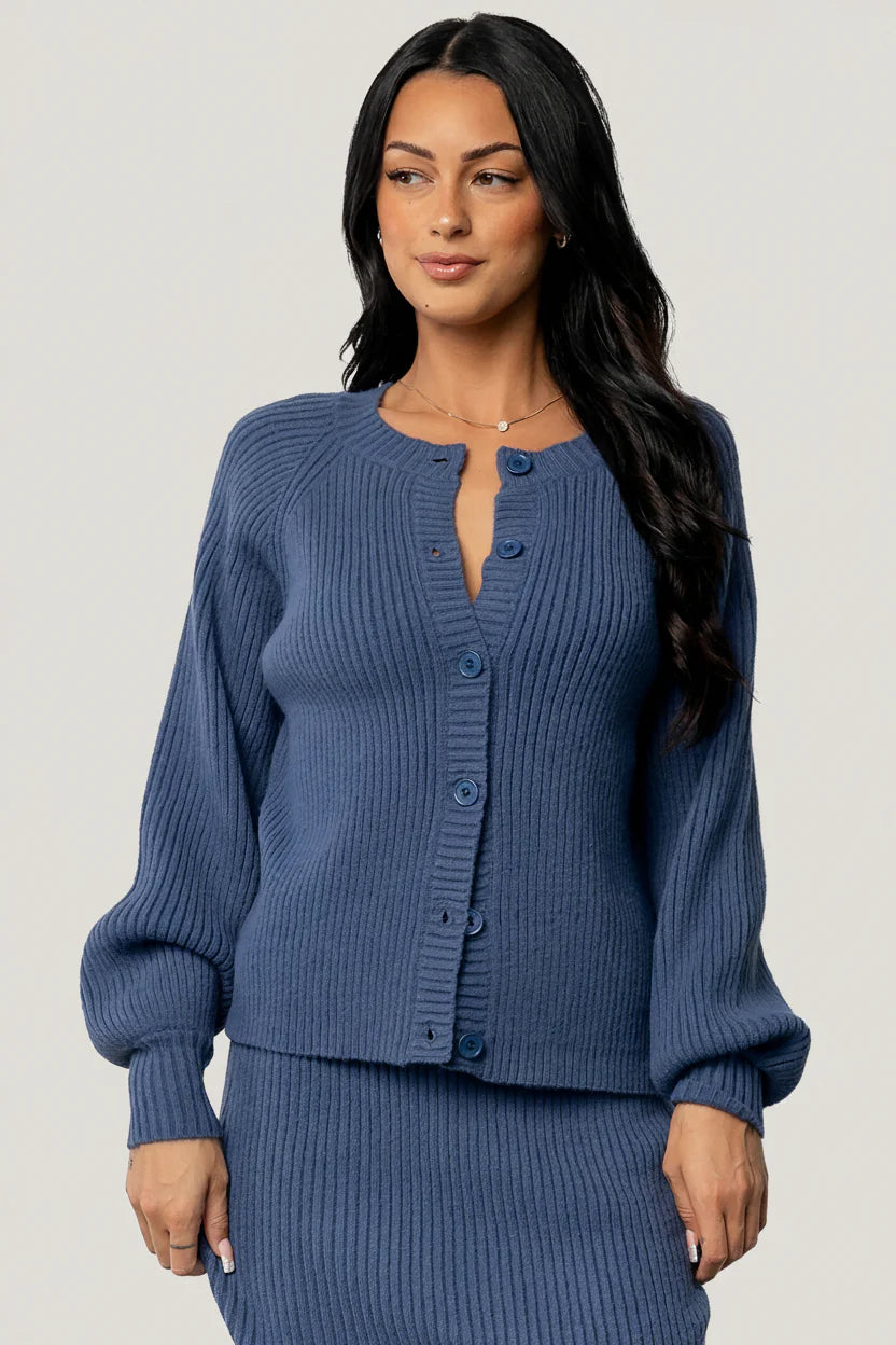 Blair Rib Knit Cardigan | Blue