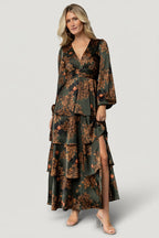Montrouge Tiered Satin Dress | Olive Floral