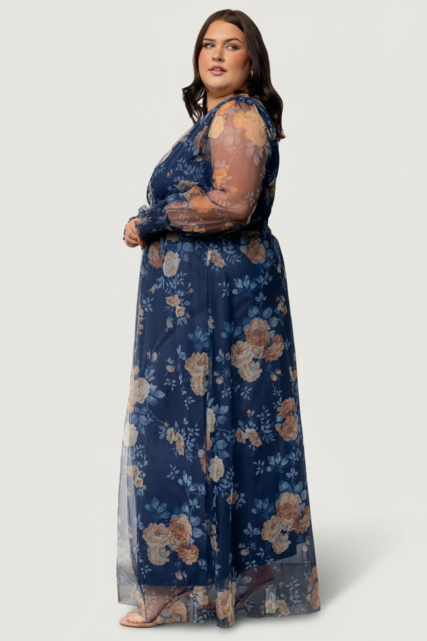 Layla Tulle Maxi Dress | Blue + Golden Floral