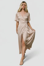 Vara Satin Maxi Wrap Dress | Champagne