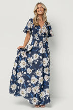 Verona Smocked Maxi Dress | Navy + White Floral