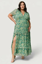 Audrey Deep V Maxi Dress | Green Floral