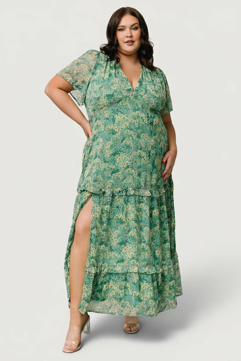 Audrey Deep V Maxi Dress | Green Floral