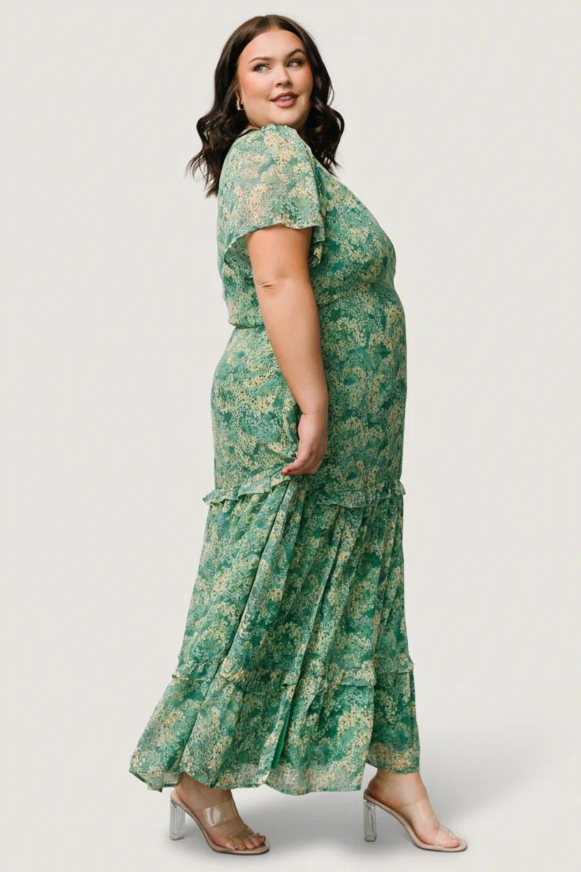 Audrey Deep V Maxi Dress | Green Floral