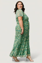 Audrey Deep V Maxi Dress | Green Floral