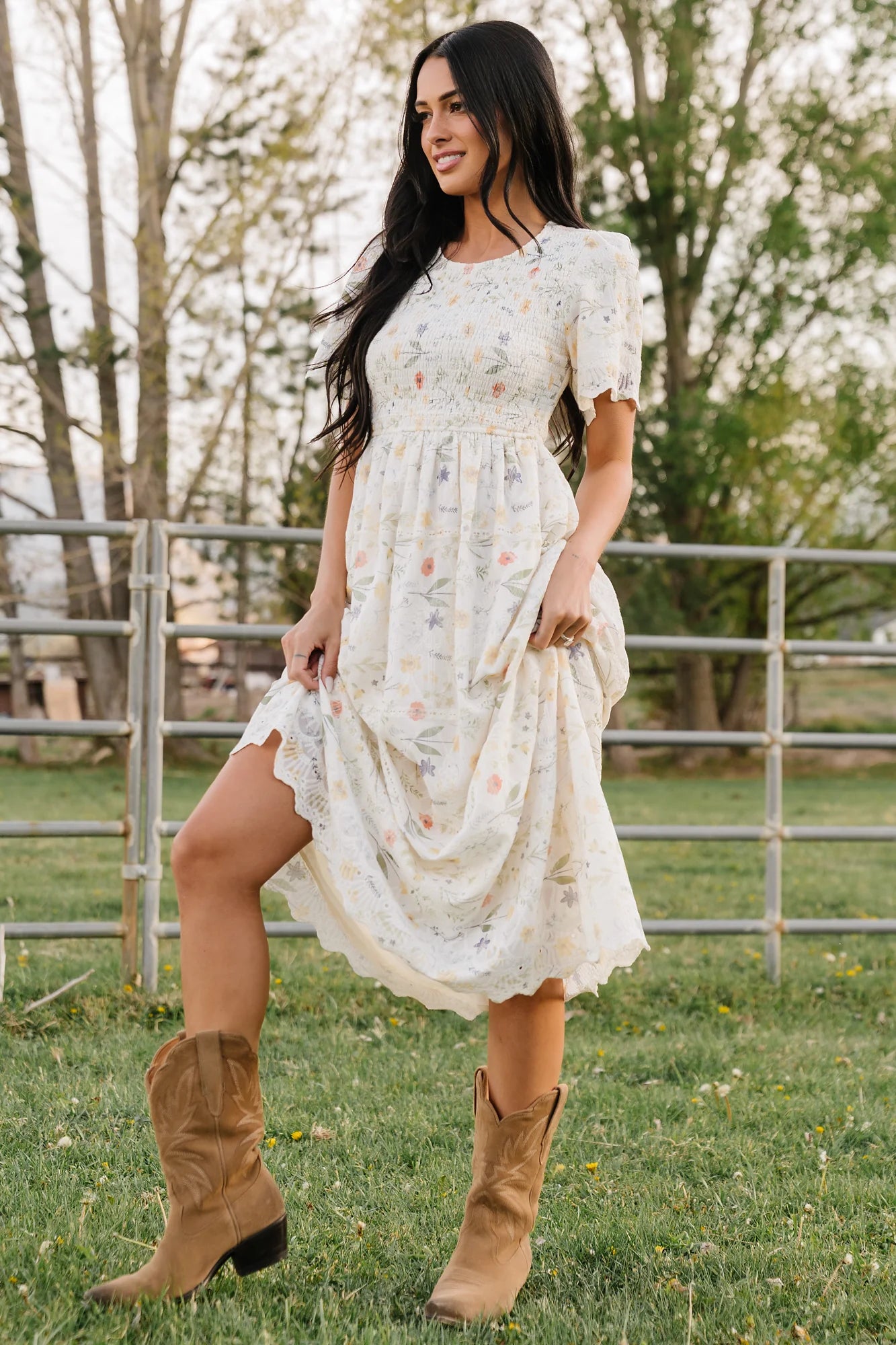 Maribel Lace Midi Dress | Cream Floral