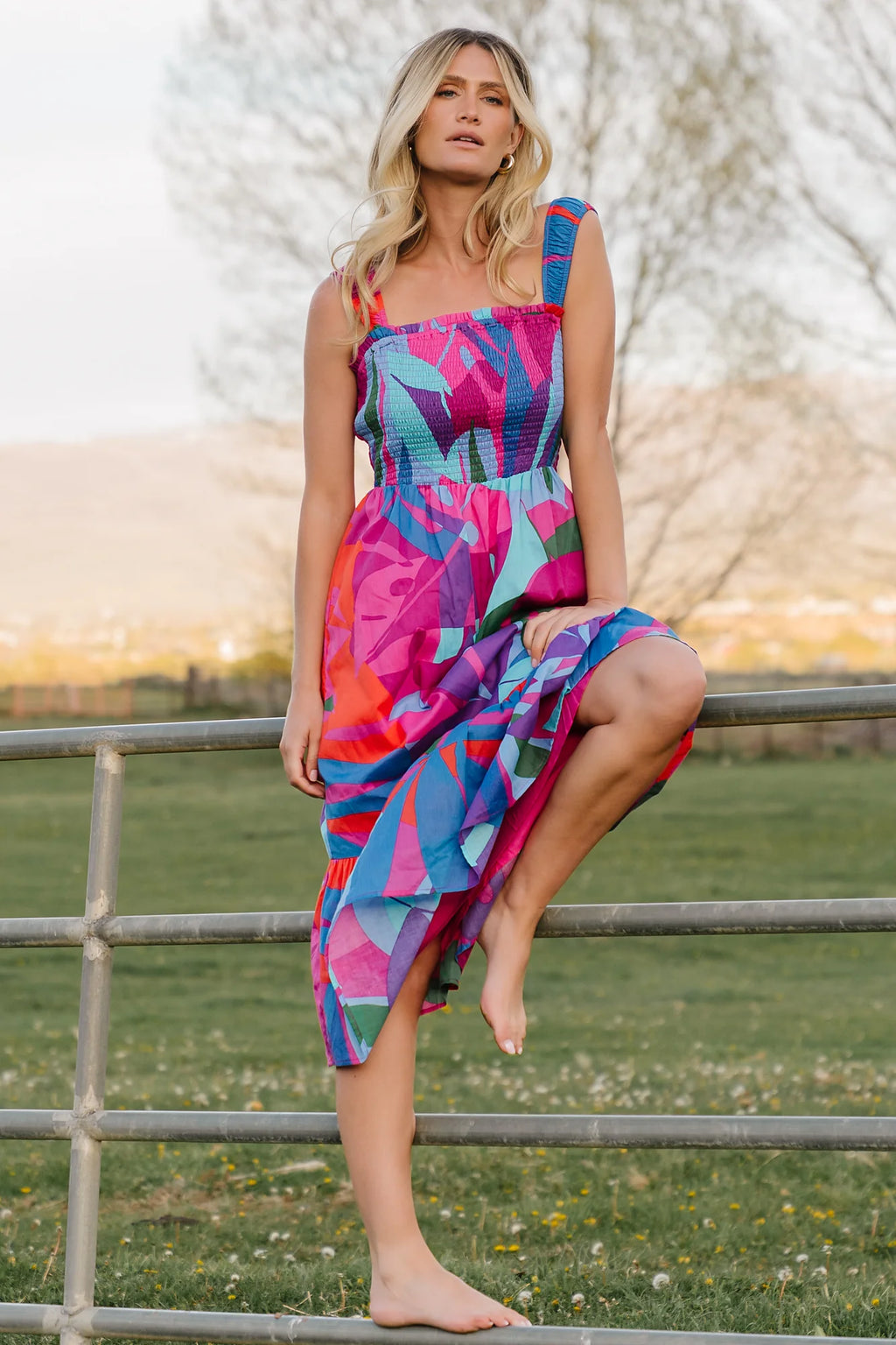 Cruz Smocked Midi Dress | Multi Print
