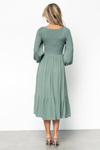 Lainey Smocked Dotted Midi Dress | Dark Sage
