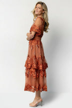 Lotte Embroidered Midi Dress | Rust