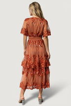 Lotte Embroidered Midi Dress | Rust