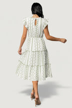 Frida Embroidered Midi Dress | White + Green Print