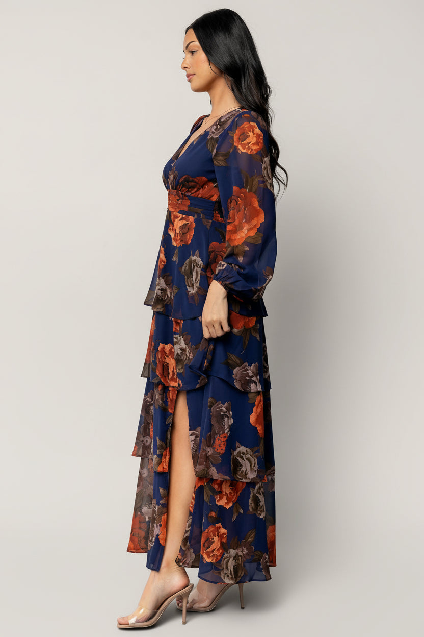 Mariella Tiered Maxi Dress | Navy + Rust