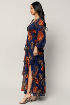 Mariella Tiered Maxi Dress | Navy + Rust