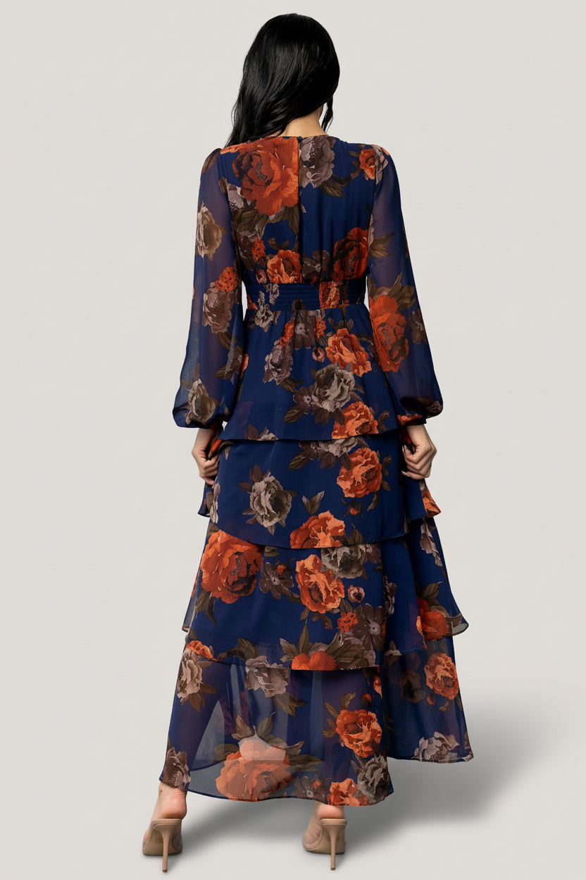 Mariella Tiered Maxi Dress | Navy + Rust