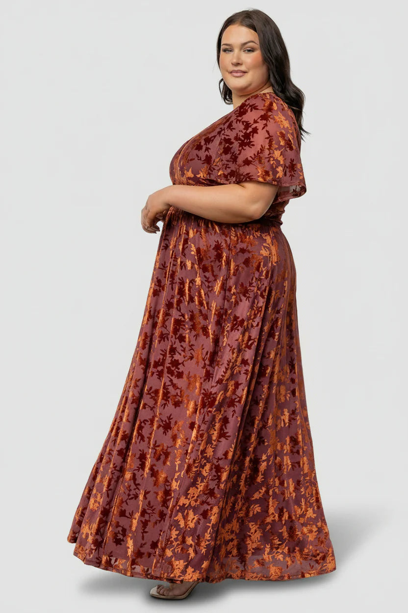 Veronica Velvet Maxi Dress | Rust