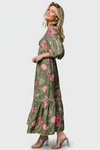 Lonna Dress | Olive + Fuschia Floral