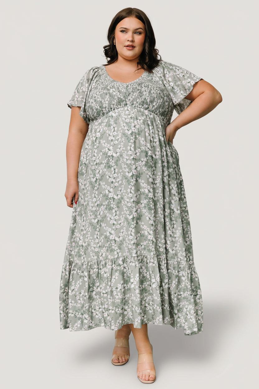 Joanie Smocked Dress | Sage + Off White Floral