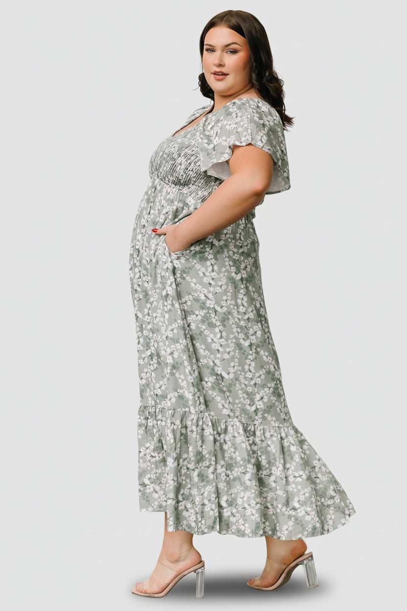 Joanie Smocked Dress | Sage + Off White Floral
