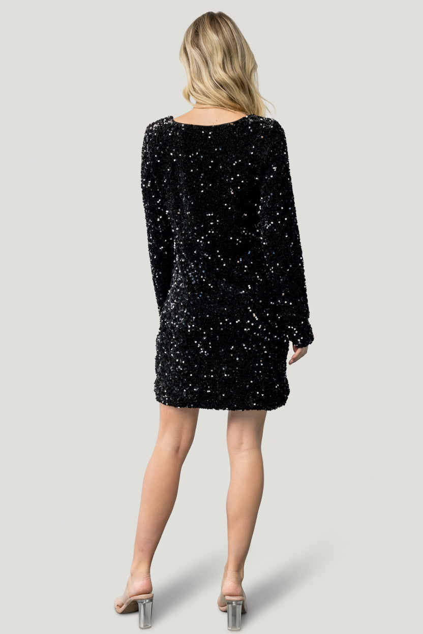 Mira Sequin Short Dress | Black