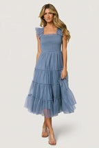 Emma Smocked Tulle Dress | Slate Blue