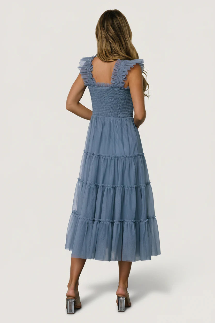 Emma Smocked Tulle Dress | Slate Blue