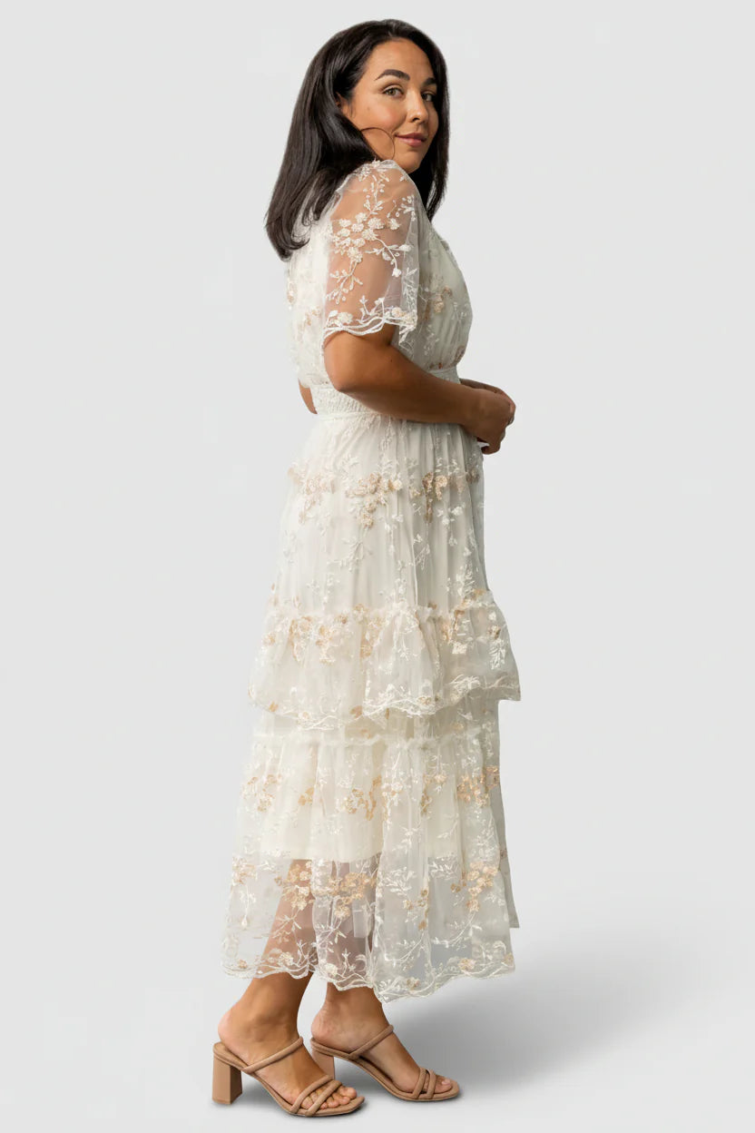 Eleanor Embroidered Midi Dress | Cream Floral