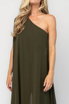 Penthouse One Shoulder Jumpsuit | Olive