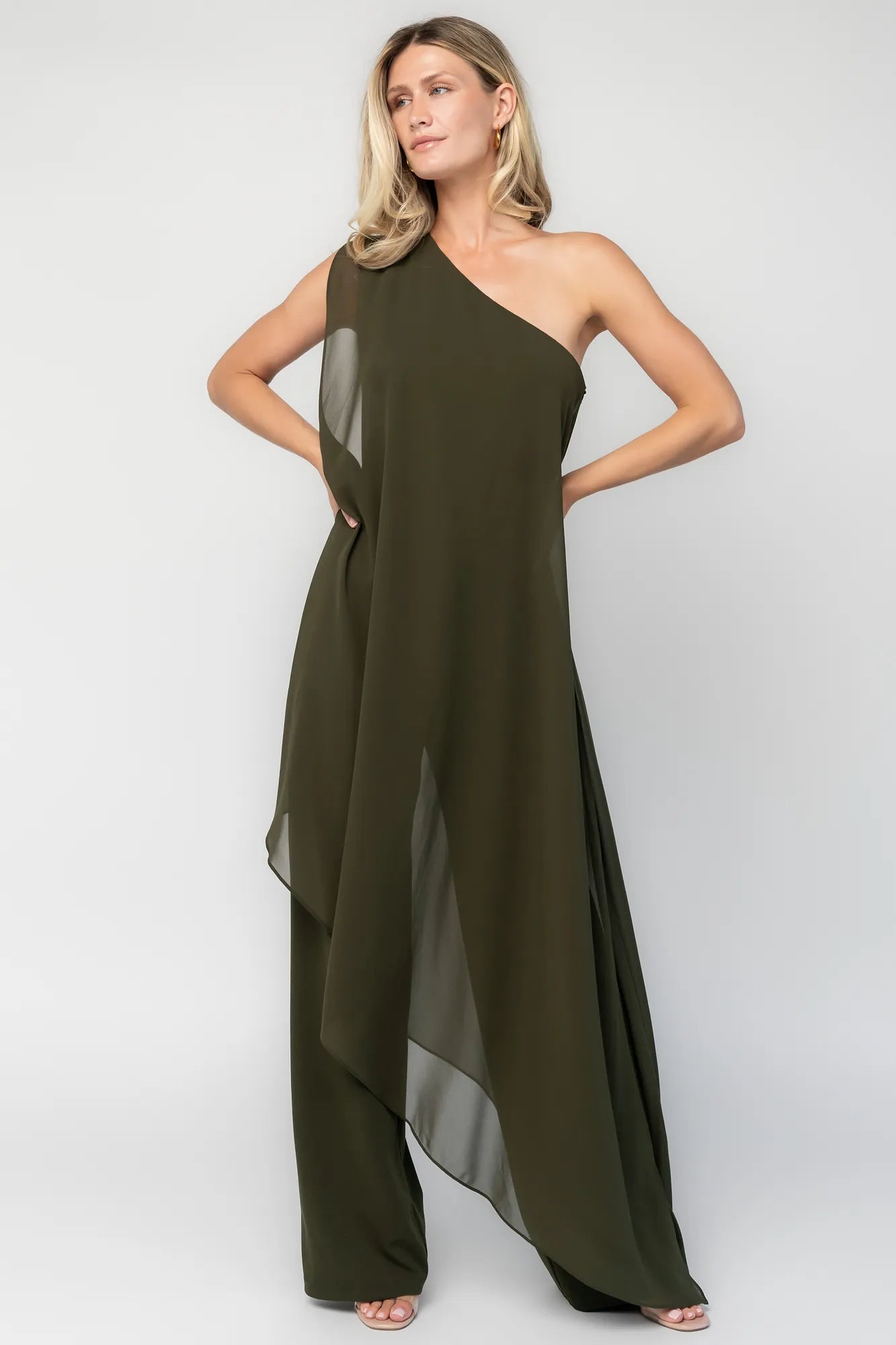 Penthouse One Shoulder Jumpsuit | Olive