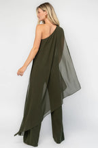 Penthouse One Shoulder Jumpsuit | Olive