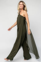 Penthouse One Shoulder Jumpsuit | Olive