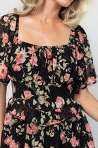 Bliss Tiered Maxi Dress | Black Multi Floral