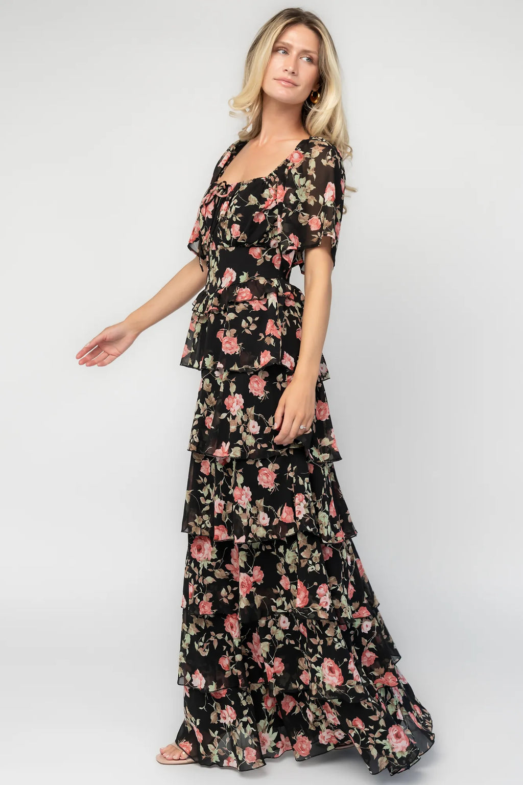 Bliss Tiered Maxi Dress | Black Multi Floral