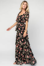 Bliss Tiered Maxi Dress | Black Multi Floral
