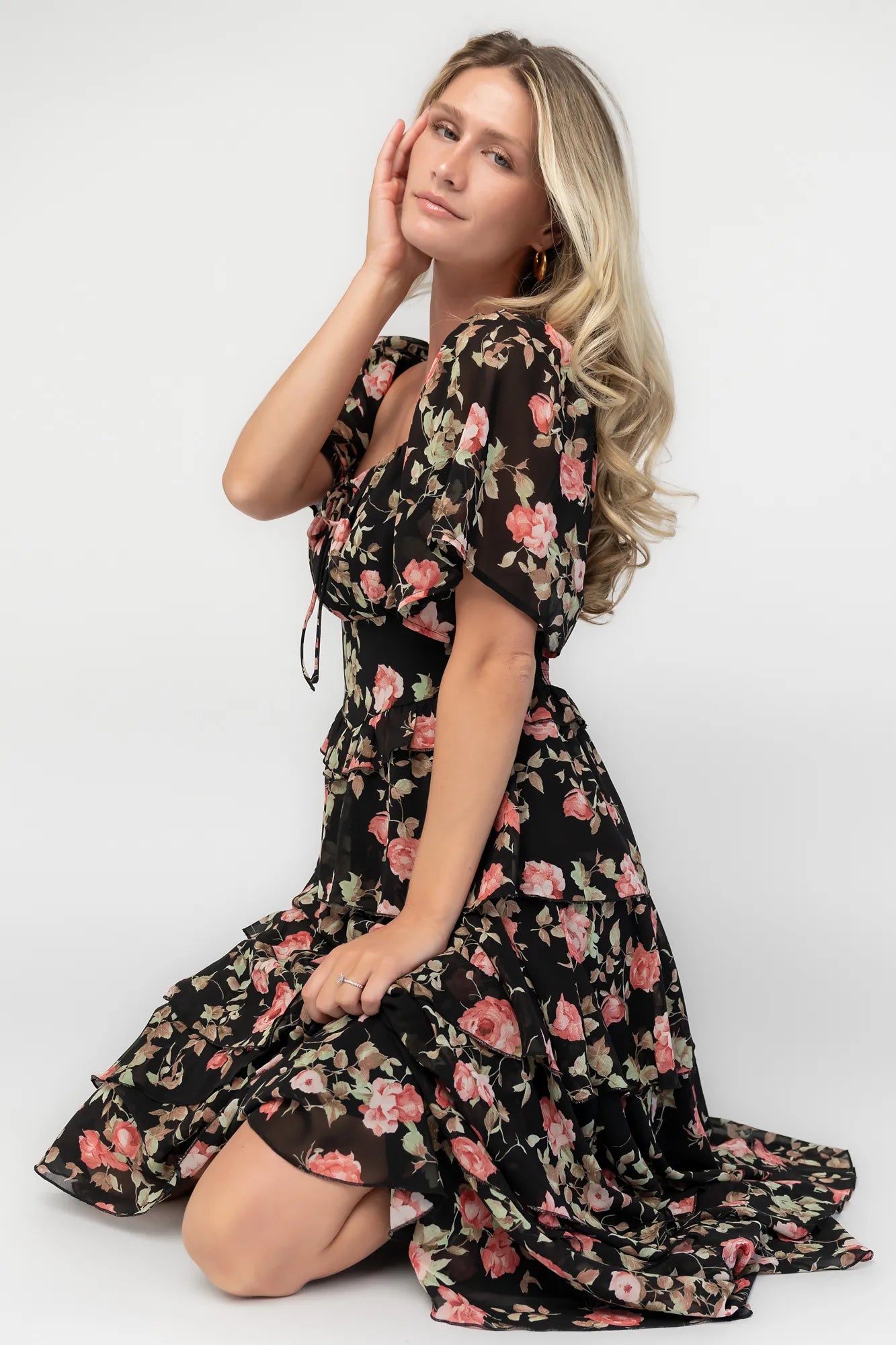 Bliss Tiered Maxi Dress | Black Multi Floral