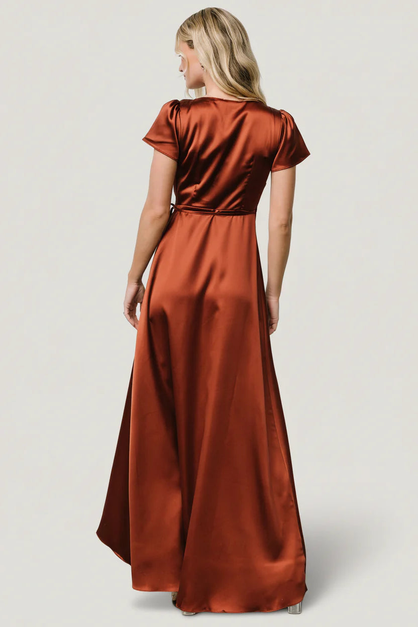 Krystal Satin Wrap Gown | Cinnamon