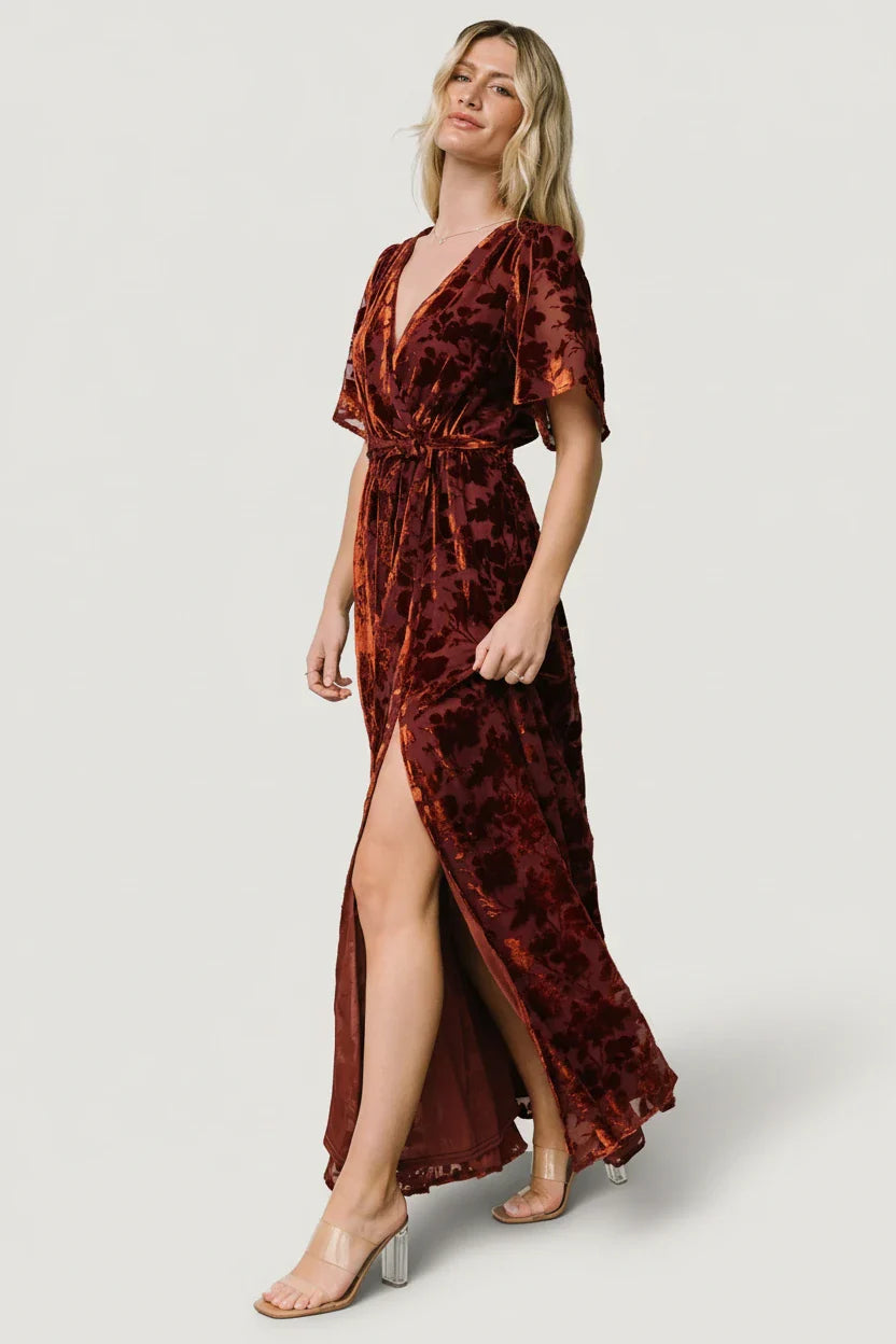 Uma Velvet Maxi Dress | Copper Floral