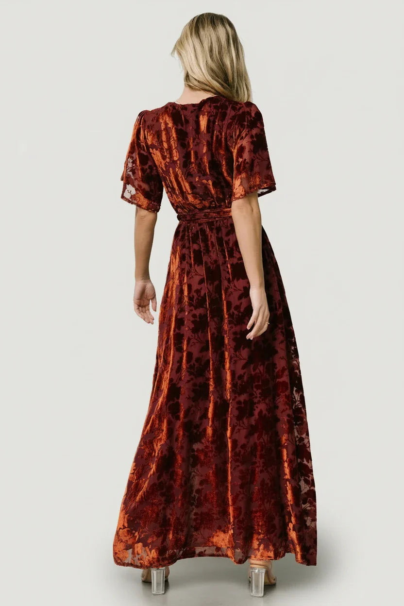 Uma Velvet Maxi Dress | Copper Floral