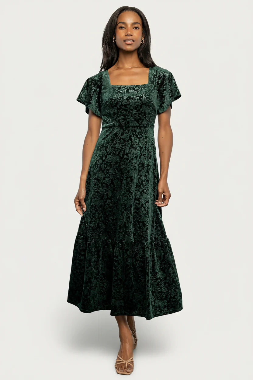 Eirene Velvet Dress | Emerald
