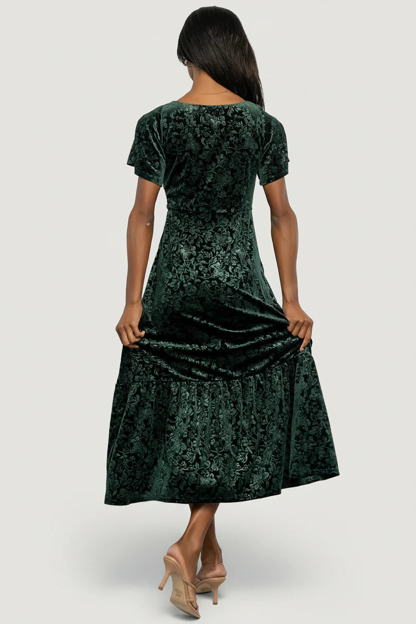 Eirene Velvet Dress | Emerald