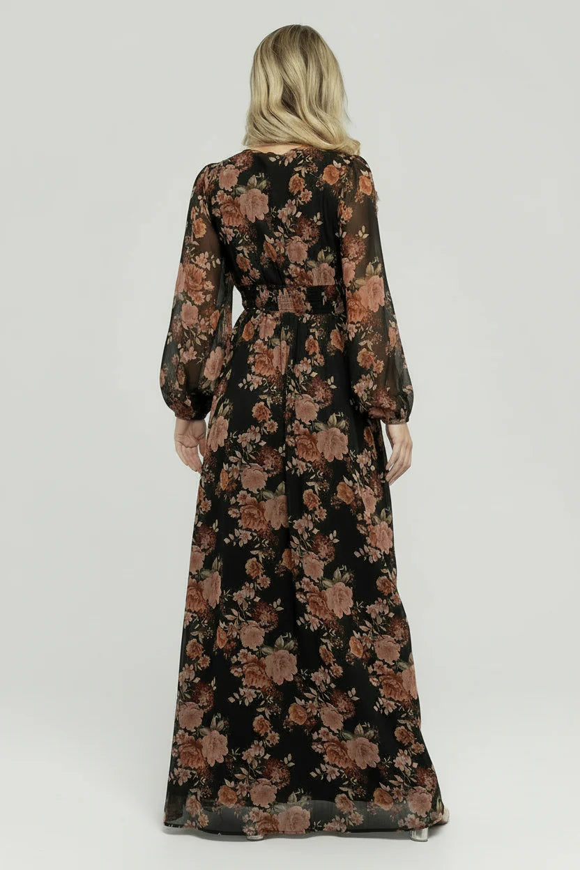 Adira Maxi Dress | Black + Mauve Floral