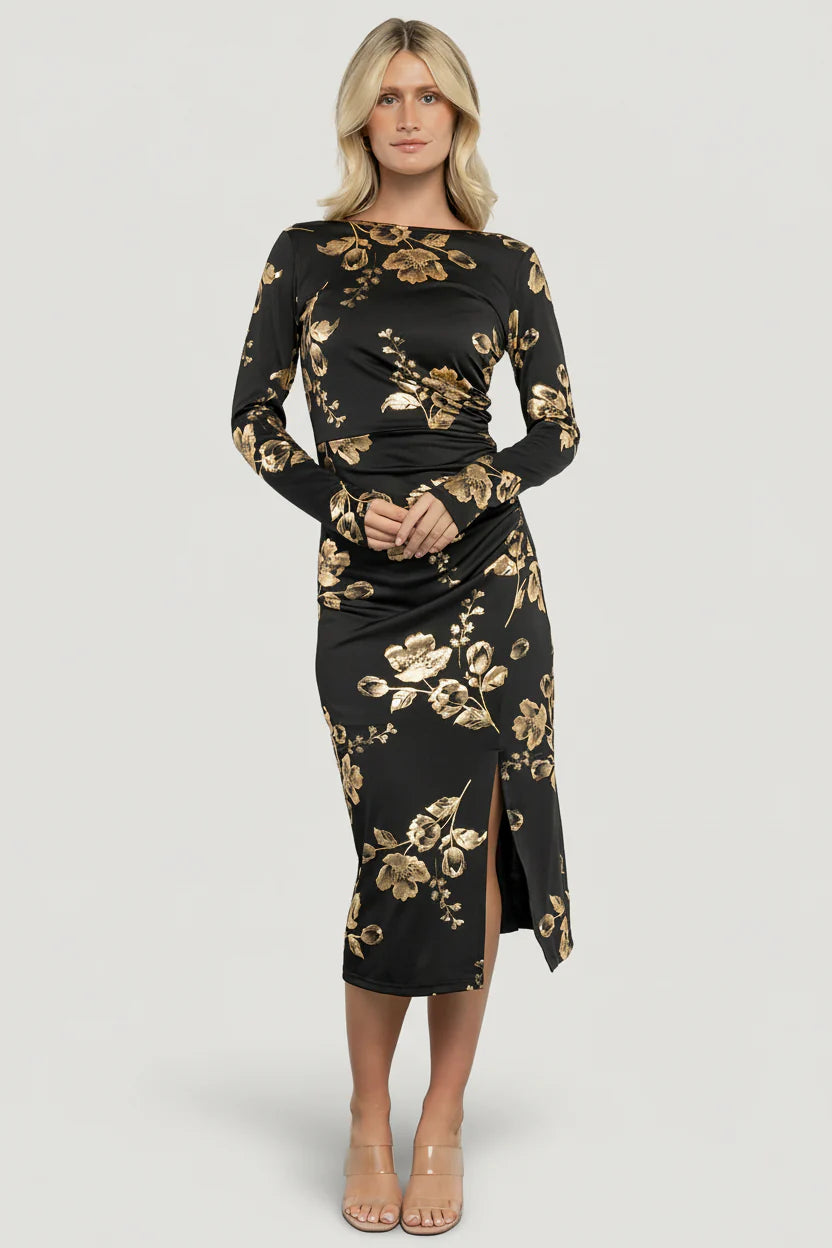 Valeria Midi Dress | Black + Gold