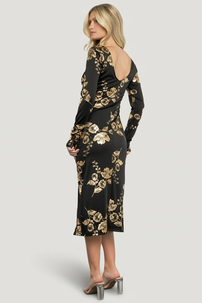 Valeria Midi Dress | Black + Gold