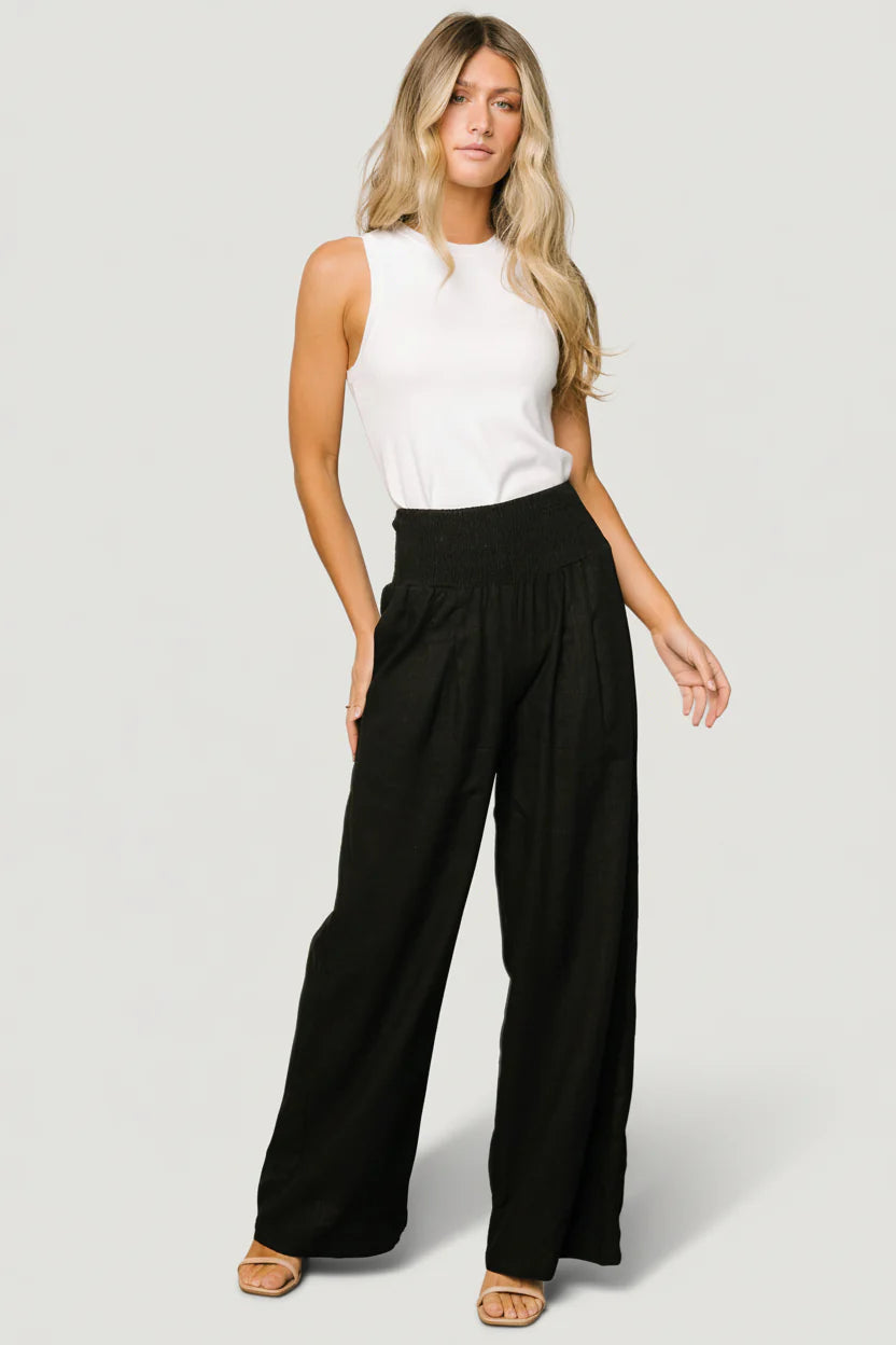 Parvati Smocked Waist Pants | Black