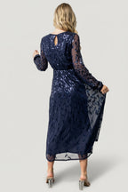 Kalla Sequin Midi Dress | Navy